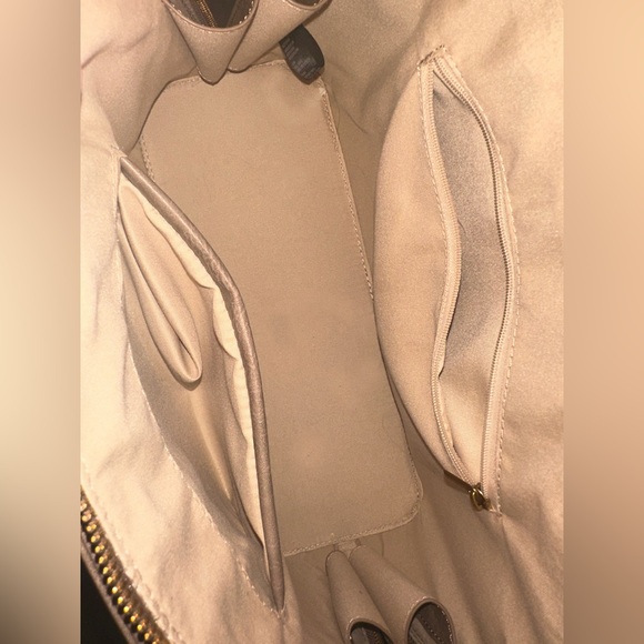 Elegant Taupe Vegan Leather Dome Satchel with Crossbody Strap & Gold Hardware - Picture 9 of 10